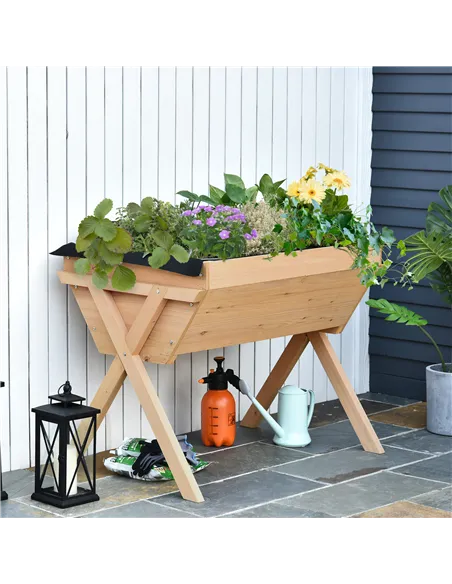 Outsunny Large Fir Wood Raised Plant Stand Oak Tone