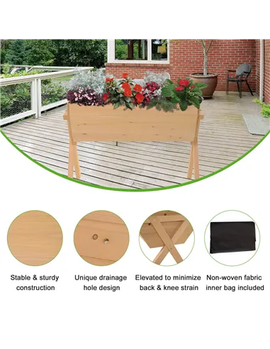 Outsunny Large Fir Wood Raised Plant Stand Oak Tone