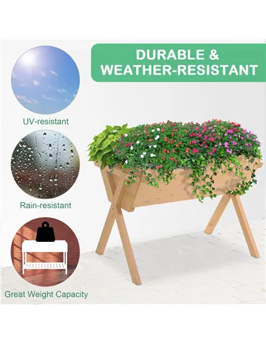 Outsunny Large Fir Wood Raised Plant Stand Oak Tone