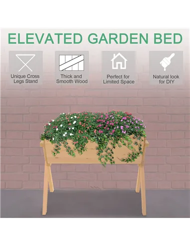 Outsunny Large Fir Wood Raised Plant Stand Oak Tone