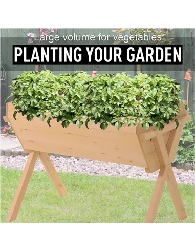 Outsunny Large Fir Wood Raised Plant Stand Oak Tone