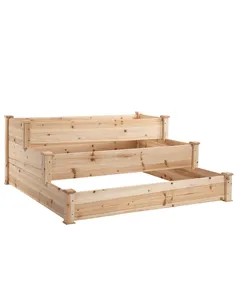 Outsunny 470L Raised Garden Bed, 3-Tier Planter Kit, Elevated Wooden Planters for Garden, Yard & Patio, 124 x 124 x 56 cm