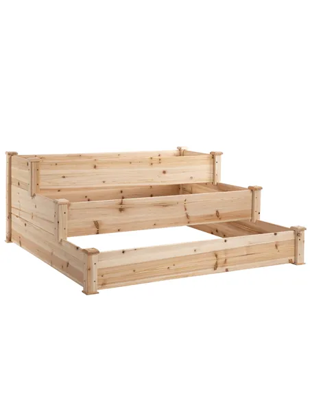 Outsunny 470L Raised Garden Bed, 3-Tier Planter Kit, Elevated Wooden Planters for Garden, Yard & Patio, 124 x 124 x 56 cm