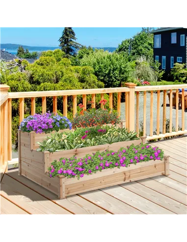 Outsunny 470L Raised Garden Bed, 3-Tier Planter Kit, Elevated Wooden Planters for Garden, Yard & Patio, 124 x 124 x 56 cm