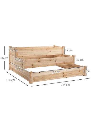 Outsunny 470L Raised Garden Bed, 3-Tier Planter Kit, Elevated Wooden Planters for Garden, Yard & Patio, 124 x 124 x 56 cm