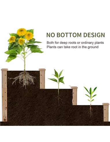 Outsunny 470L Raised Garden Bed, 3-Tier Planter Kit, Elevated Wooden Planters for Garden, Yard & Patio, 124 x 124 x 56 cm