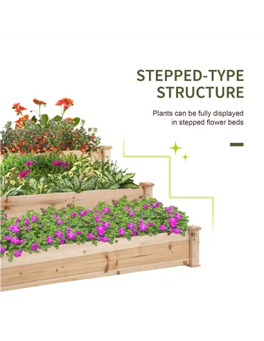 Outsunny 470L Raised Garden Bed, 3-Tier Planter Kit, Elevated Wooden Planters for Garden, Yard & Patio, 124 x 124 x 56 cm