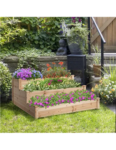 Outsunny 470L Raised Garden Bed, 3-Tier Planter Kit, Elevated Wooden Planters for Garden, Yard & Patio, 124 x 124 x 56 cm