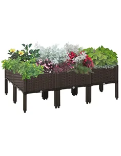 Outsunny Set of 6 26L Garden Raised Bed Elevated Patio Flower Plant Planter Box PP Vegetables Planting Container, Brown