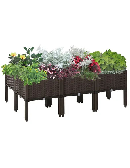 Outsunny Set of 6 26L Garden Raised Bed Elevated Patio Flower Plant Planter Box PP Vegetables Planting Container, Brown