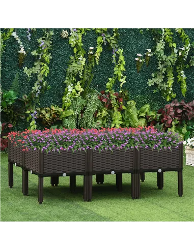 Outsunny Set of 6 26L Garden Raised Bed Elevated Patio Flower Plant Planter Box PP Vegetables Planting Container, Brown