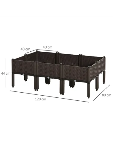 Outsunny Set of 6 26L Garden Raised Bed Elevated Patio Flower Plant Planter Box PP Vegetables Planting Container, Brown