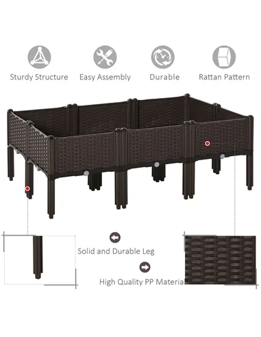Outsunny Set of 6 26L Garden Raised Bed Elevated Patio Flower Plant Planter Box PP Vegetables Planting Container, Brown