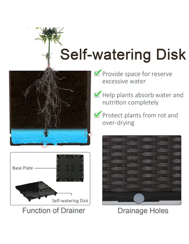 Outsunny Set of 6 26L Garden Raised Bed Elevated Patio Flower Plant Planter Box PP Vegetables Planting Container, Brown