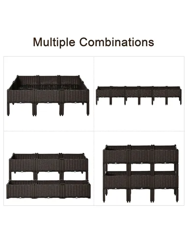 Outsunny Set of 6 26L Garden Raised Bed Elevated Patio Flower Plant Planter Box PP Vegetables Planting Container, Brown