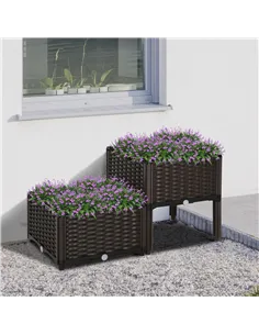 Outsunny Set of 2 26L Garden Raised Bed Elevated Patio Flower Plant Planter Box PP Vegetables Planting Container, Brown 2