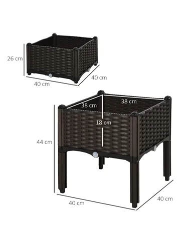 Outsunny Set of 2 26L Garden Raised Bed Elevated Patio Flower Plant Planter Box PP Vegetables Planting Container, Brown