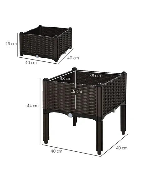 Outsunny Set of 2 26L Garden Raised Bed Elevated Patio Flower Plant Planter Box PP Vegetables Planting Container, Brown