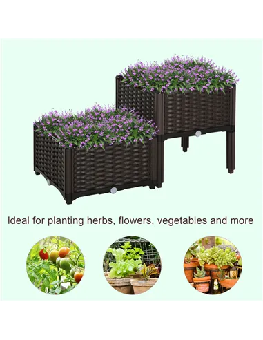Outsunny Set of 2 26L Garden Raised Bed Elevated Patio Flower Plant Planter Box PP Vegetables Planting Container, Brown