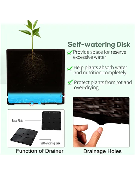 Outsunny Set of 2 26L Garden Raised Bed Elevated Patio Flower Plant Planter Box PP Vegetables Planting Container, Brown