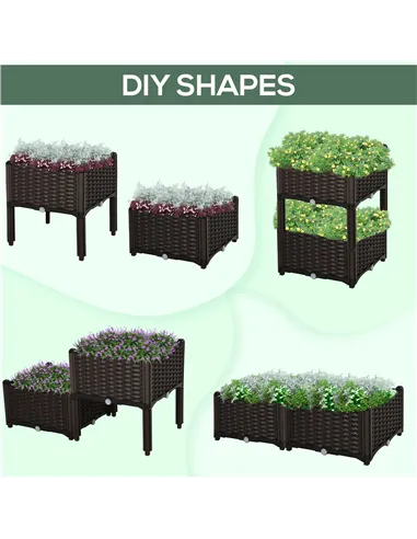 Outsunny Set of 2 26L Garden Raised Bed Elevated Patio Flower Plant Planter Box PP Vegetables Planting Container, Brown