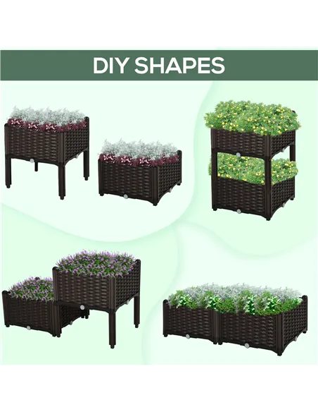 Outsunny Set of 2 26L Garden Raised Bed Elevated Patio Flower Plant Planter Box PP Vegetables Planting Container, Brown