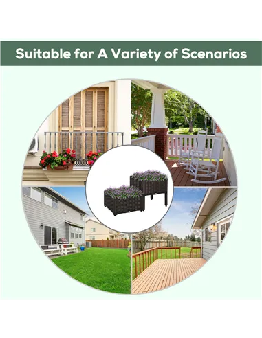 Outsunny Set of 2 26L Garden Raised Bed Elevated Patio Flower Plant Planter Box PP Vegetables Planting Container, Brown