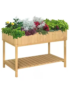 Outsunny Garden Wooden Planters, Rectangular 8 Compartment Plant Stand, Oak Tone