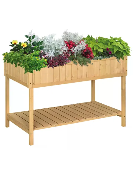 Outsunny Garden Wooden Planters, Rectangular 8 Compartment Plant Stand, Oak Tone