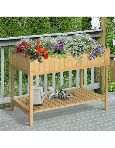 Outsunny Garden Wooden Planters, Rectangular 8 Compartment Plant Stand, Oak Tone