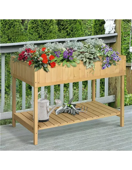 Outsunny Garden Wooden Planters, Rectangular 8 Compartment Plant Stand, Oak Tone