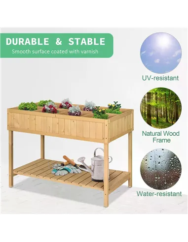 Outsunny Garden Wooden Planters, Rectangular 8 Compartment Plant Stand, Oak Tone