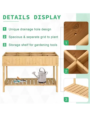 Outsunny Garden Wooden Planters, Rectangular 8 Compartment Plant Stand, Oak Tone