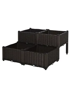 Outsunny 26L Garden Raised Bed Elevated Patio Flower Plant Planter Box PP Vegetables Planting Container, Brown