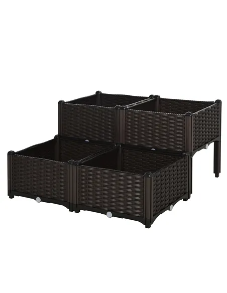 Outsunny 26L Garden Raised Bed Elevated Patio Flower Plant Planter Box PP Vegetables Planting Container, Brown