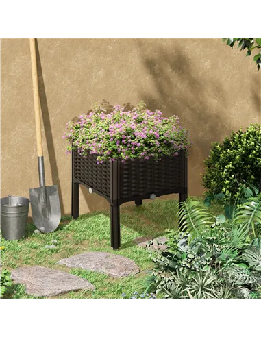 Outsunny 26L Garden Raised Bed Elevated Patio Flower Plant Planter Box PP Vegetables Planting Container, Brown