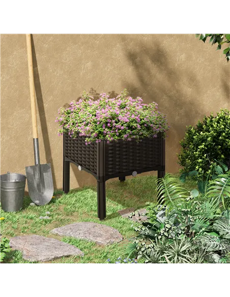 Outsunny 26L Garden Raised Bed Elevated Patio Flower Plant Planter Box PP Vegetables Planting Container, Brown