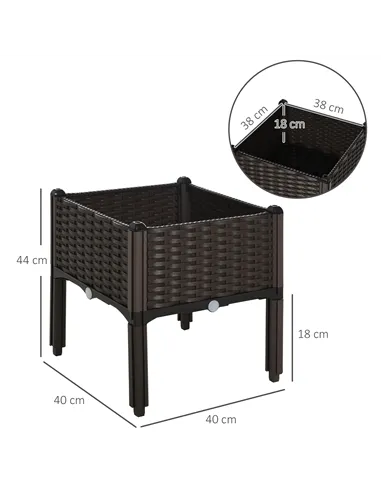 Outsunny 26L Garden Raised Bed Elevated Patio Flower Plant Planter Box PP Vegetables Planting Container, Brown