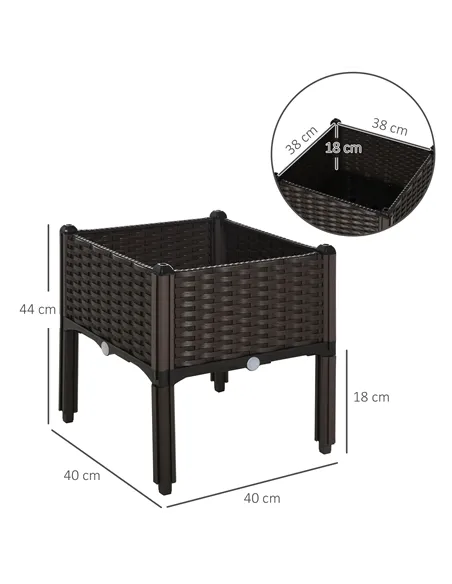 Outsunny 26L Garden Raised Bed Elevated Patio Flower Plant Planter Box PP Vegetables Planting Container, Brown