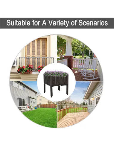 Outsunny 26L Garden Raised Bed Elevated Patio Flower Plant Planter Box PP Vegetables Planting Container, Brown