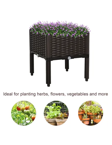 Outsunny 26L Garden Raised Bed Elevated Patio Flower Plant Planter Box PP Vegetables Planting Container, Brown