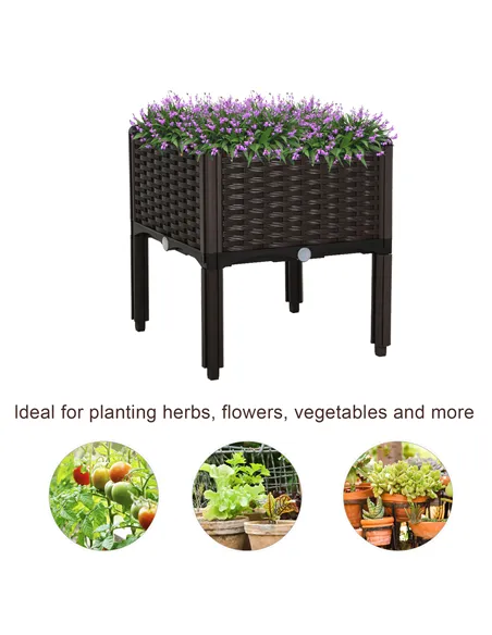 Outsunny 26L Garden Raised Bed Elevated Patio Flower Plant Planter Box PP Vegetables Planting Container, Brown