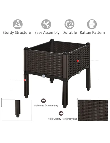 Outsunny 26L Garden Raised Bed Elevated Patio Flower Plant Planter Box PP Vegetables Planting Container, Brown