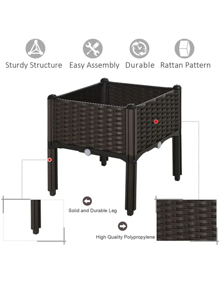 Outsunny 26L Garden Raised Bed Elevated Patio Flower Plant Planter Box PP Vegetables Planting Container, Brown