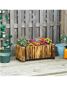 Outsunny 52L Raised Flower Bed Wooden Rectangular Planter Container Box Herb Pot Flower Pot 78L x 35W x 30H (cm) 2