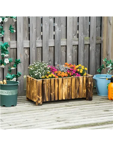 Outsunny 52L Raised Flower Bed Wooden Rectangular Planter Container Box Herb Pot Flower Pot 78L x 35W x 30H (cm)