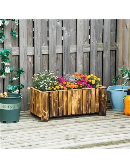 Outsunny 52L Raised Flower Bed Wooden Rectangular Planter Container Box Herb Pot Flower Pot 78L x 35W x 30H (cm)