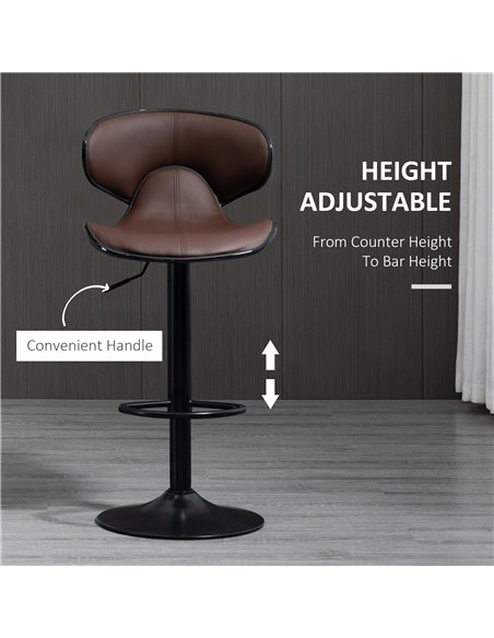 HOMCOM Adjustable Swivel Bar Stools Set of 2, Barstools with Footrest and Backrest, Steel Frame Gas Lift, for Kitchen Counter Di