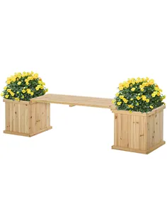 Outsunny 37L Wooden Garden Planter & Bench Combination Garden Raised Bed Patio Park Natural 176 x 38 x 40 cm