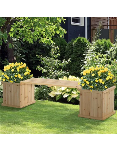 Outsunny 37L Wooden Garden Planter & Bench Combination Garden Raised Bed Patio Park Natural 176 x 38 x 40 cm